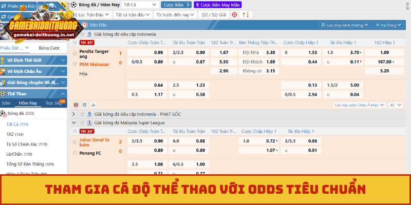 Tham gia cá độ thể thao với odds  tiêu chuẩn